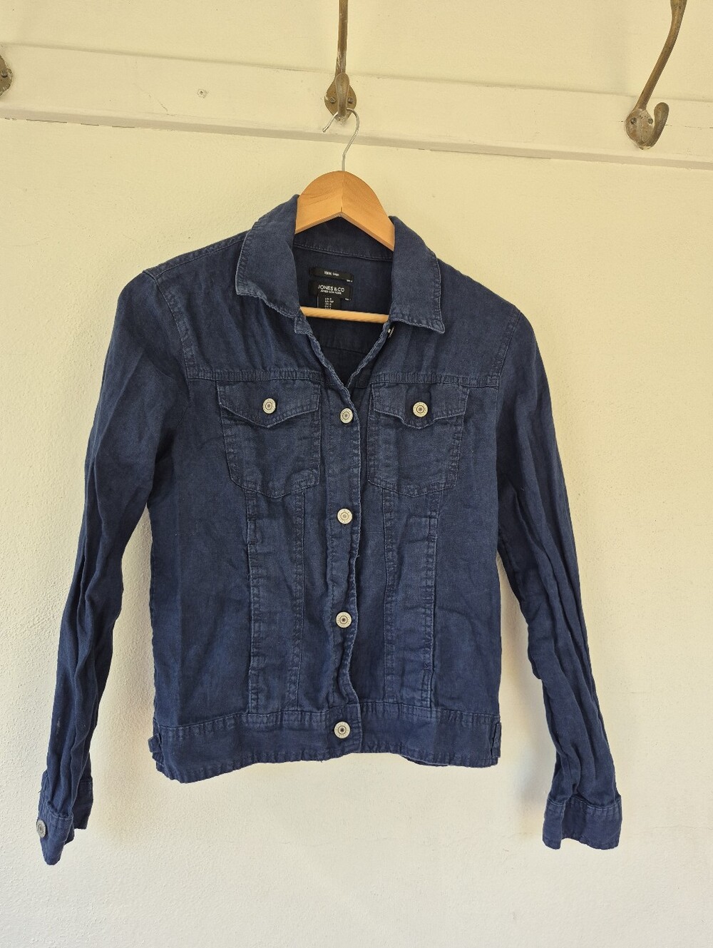 100% Linen Jacket By Jones & Co Small Navy Blue